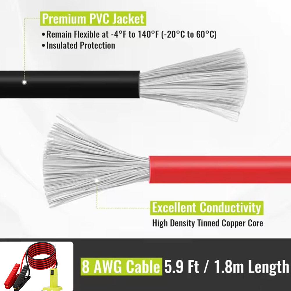 Адаптер пусковых проводов, совместимый с аккумулятором Ryobi 18V, пусковое устройство для аккумулятора, пусковые провода, кабели с зажимами типа "крокодил", питание