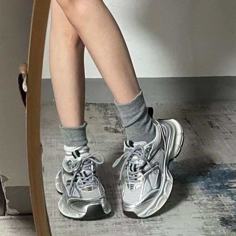 Popular Retro Silver Showing Feet, Small Hong Kong Style Platform Dad Shoes, Women's 2025 New Ins Spring Student Sports Shoes