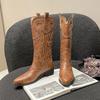 Women's Embroidered Western Cowboy Boots Fall New Coarse Heel Pointed Mid-leg Knight Boots High Boots