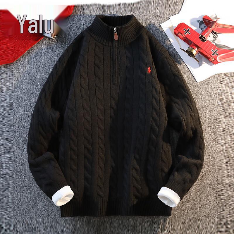 Yalu Men's Half-Zip High-Collar Cable Knit Sweater