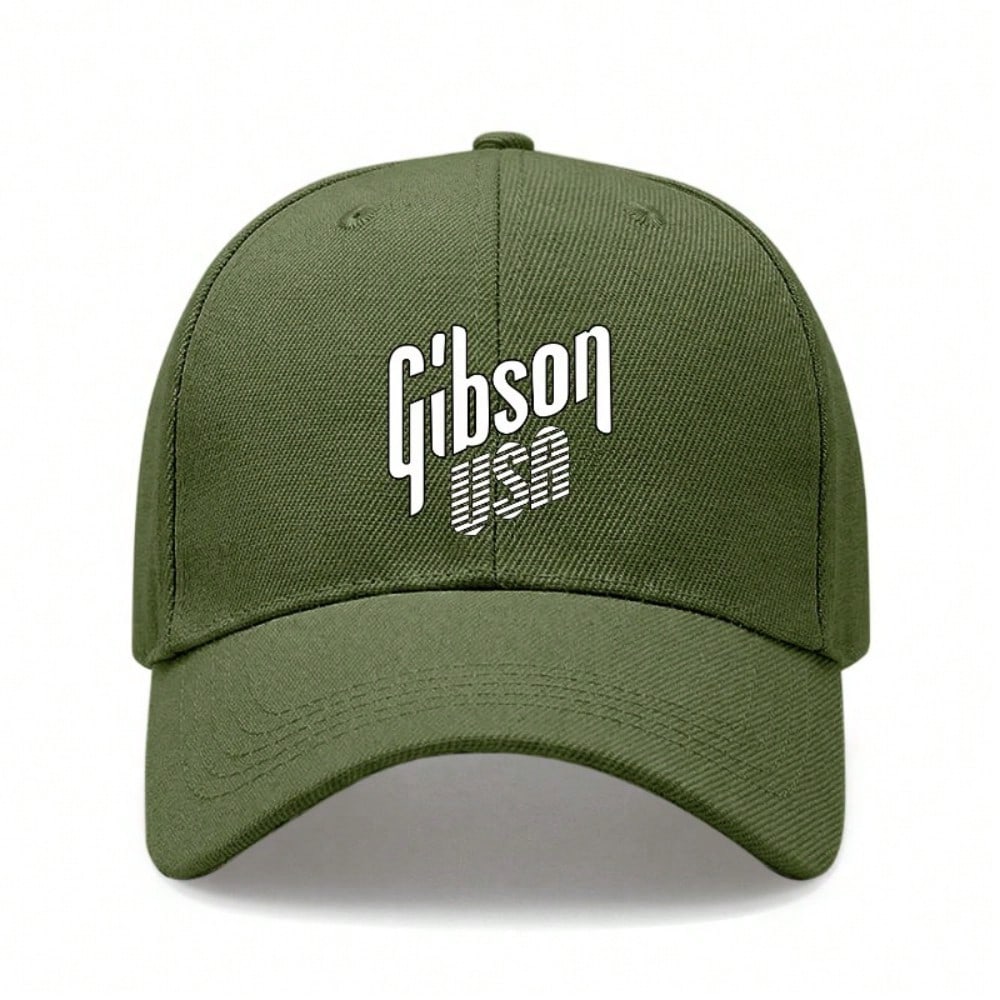[Черная бейсболка] Унисекс с принтом «Gibson USA», полиэстер, регулируемая, дышащая, легкая, повседневная, уличная одежда, для ежедневного ношения, бейсболка
