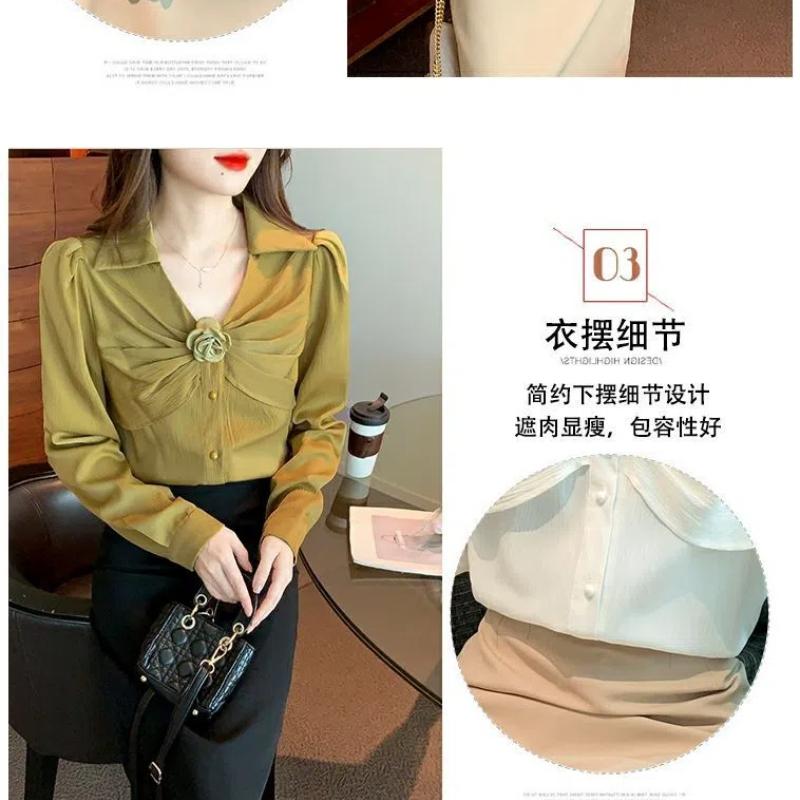 Design Sense Three-dimensional Shirt Flowers Unique Vintage Autumn New Item French Style Long Sleeved Collar Chic Blouses