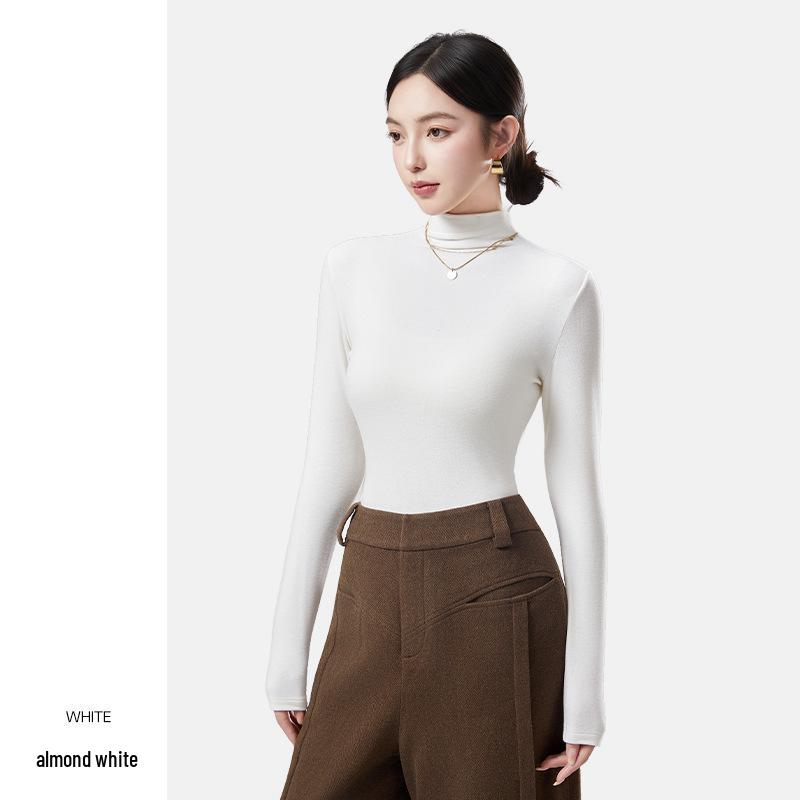 Women's Wool Semi-High Neck Long Sleeve Top - Antibacterial, Slimming, Warm, Versatile for Autumn and Winter