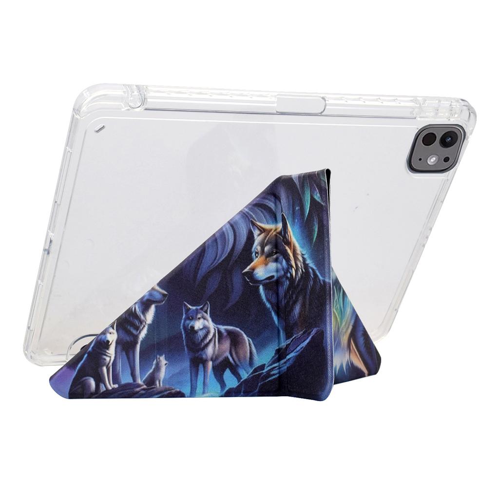 Tablet Case For iPad Pro 12.9 (2022)/(2021)/(2020)/(2018),Stand Pattern Print Leather+Clear Acrylic Cover with Pencil Holder