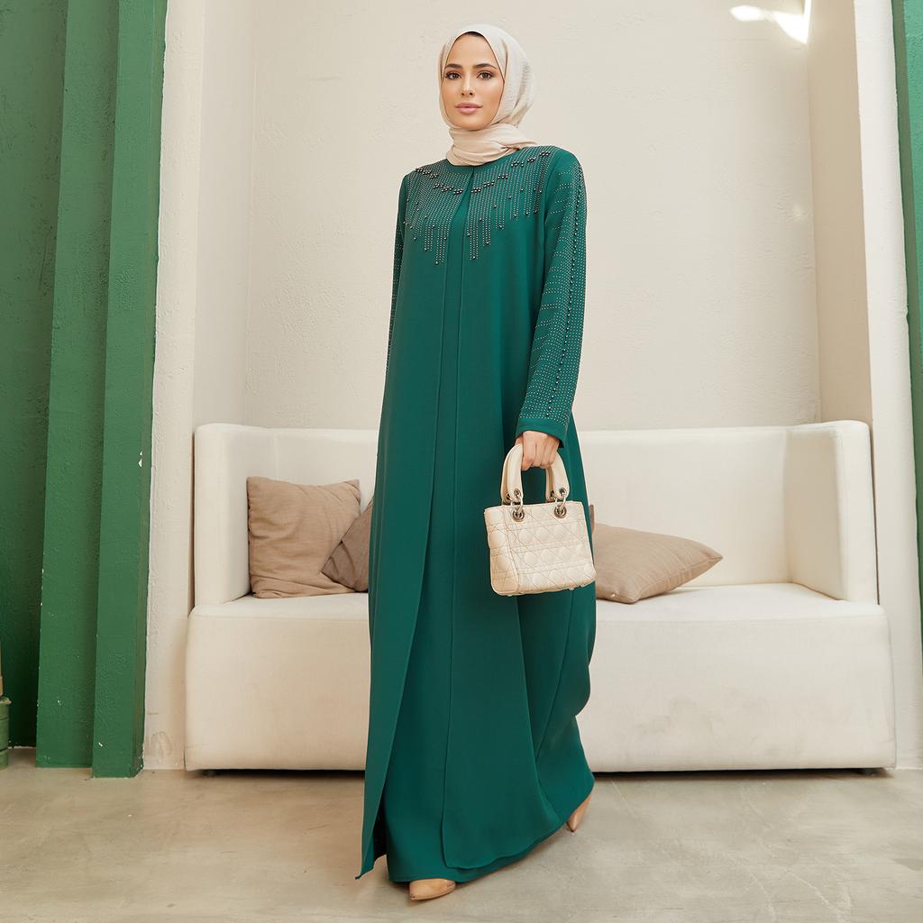 Large Size Women Stone Evening Dress Islamic Muslim Long Hijab Clothing New Season High Quality Invitation Fashion