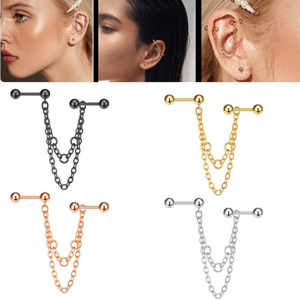 Серьги-цепочки для хряща, промышленные серьги-цепочки из нержавеющей стали, двойной пирсинг, модная вечеринка