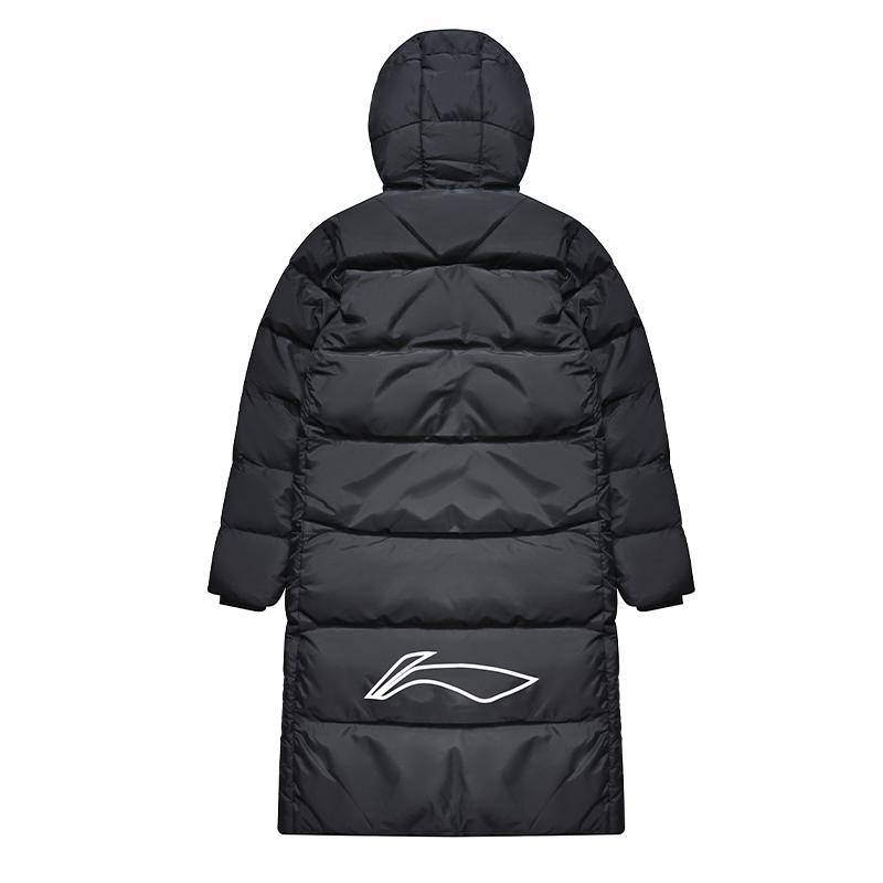 Li Ning Campus Series однотонная длинная куртка с капюшоном и логотипом унисекс верхняя одежда черного цвета YYMT079-1