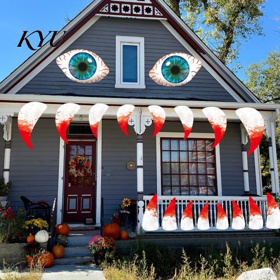 DIY Holiday Wall Splicing Halloween Demon Mouth Decal, Scary Beast Teeth Eyes Garage Door Decorations Sticker for Yard Entryway, Spooky Outdoor