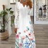 Casual Dress Sheer Lace Womenswear Single-breasted Stylish Elegant Floral Print Women Maxi Daily Wear