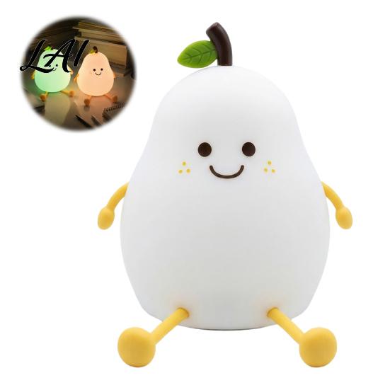 Portable LED Light for Bedroom Pear Silicone Night Light Touch Rechargeable Tapping Bedside Lamp USB Charging Cute Warm Atmosphere Nursery