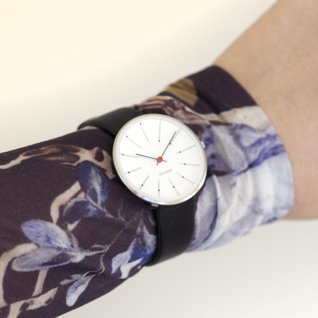 ARNE JACOBSEN Watch 34mm Scandinavian Design Daily Life Waterproof Design Without Second BANKERS White Black Leather (Quiet Hand) 53101-1601