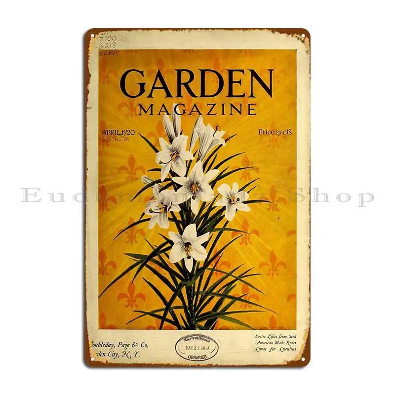 Lilies On Vintage Gardening Magazine Cover Metal Sign Designing Cinema Garage Bar Living Room Tin Sign Poster