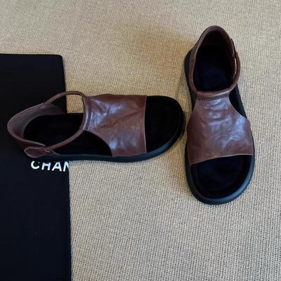 Версия из коровьей кожи~ нишевые ретро сандалии на платформе с открытым носком женские летние новые полые повседневные удобные на плоской подошве римские туфли