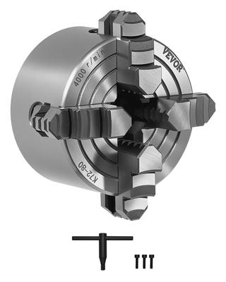 4-Jaw Lathe Chuck, 3 Inch (80 Mm), 4-Jaw Independent Chuck, 0.1-3.15 In (5-80 Mm) Clamping Range with T-key Fixing Screws Reversible Jaws