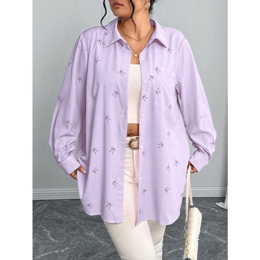 Новая женская рубашка-куртка большого размера, осенняя свободная повседневная рубашка с длинным рукавом и принтом в виде банта