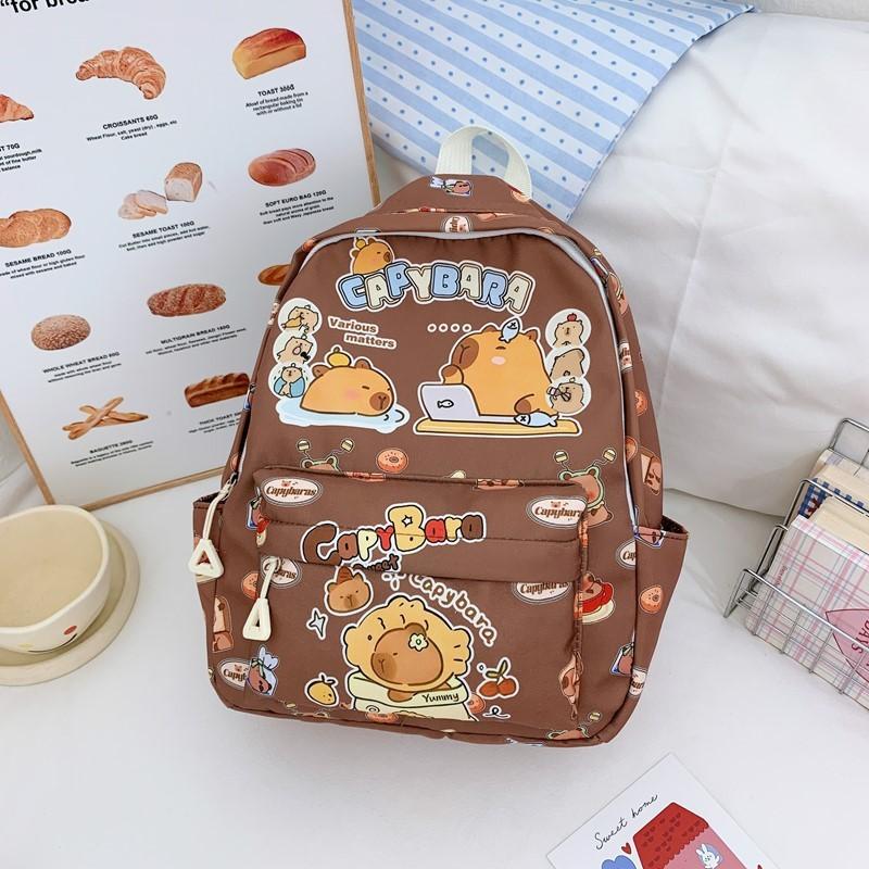 Cute Childrens School Bag With Cartoon Capybara Print For School Daily Use