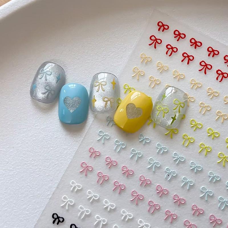 1 Sheet Mixed Color Bow Nail Art Stickers Relief Cute Bowknot Nail Charms Bow Manicure Decoration