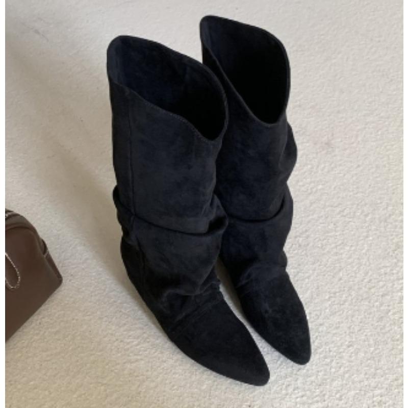 Новый стиль Женские осенне-зимние плиссированные женские ботинки в стиле вестерн, ковбойские ботинки на внутренней платформе, ботильоны-рыцари Zapatos De Mujer