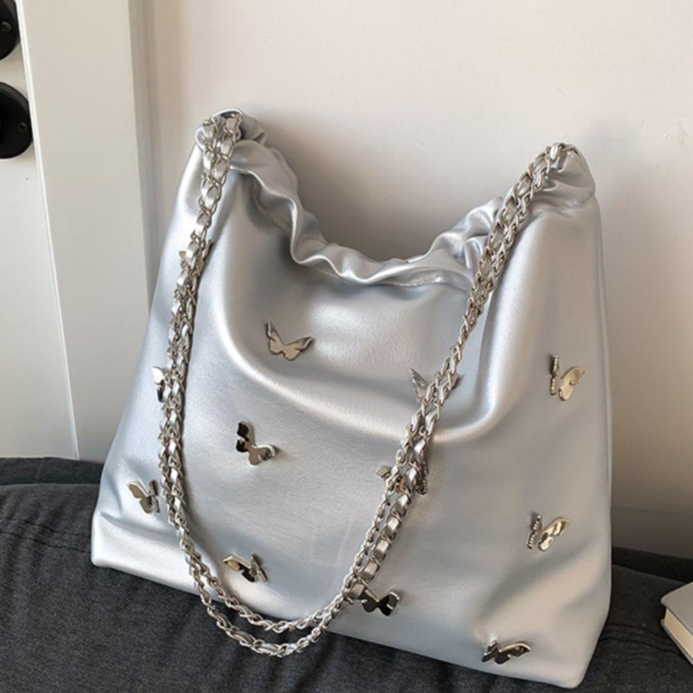 Personalized Shoulder Bag Three-dimensional Butterfly Women Casual Soft Pu Large Capacity Chain Handbag New Bucket Crossbod Bags