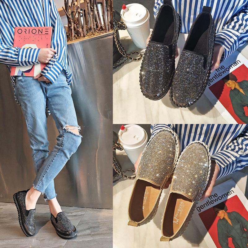 Мода Женщины Леди Женщина Mujer Мода Стразы Кроссовки Zapatillas Толстая Подошва Повседневные Лоферы Ленивые Мокасины Плоские Туфли 698
