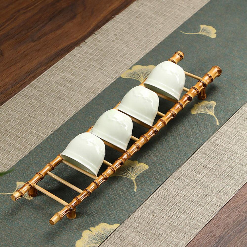Multi-purpose Bamboo Ladder Cup Holder Yellow Tea Accessories Desktop Ornament