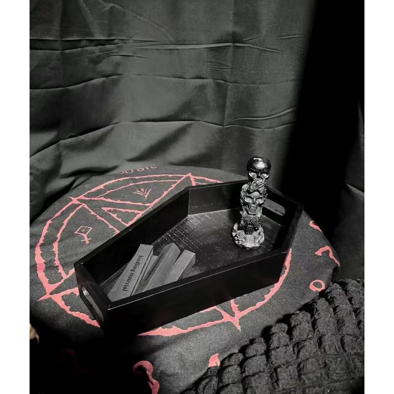 Черный поднос в форме гроба, ящик для хранения, готический домашний деревянный поднос, украшение на Хэллоуин, день рождения, Рождество, подарок на день благодарения, подарок