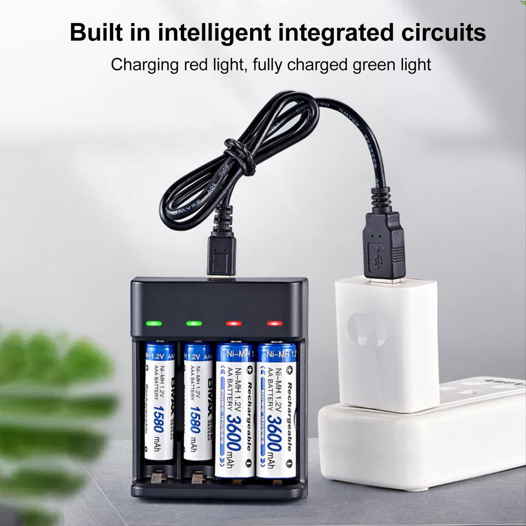 Интеллектуальное зарядное устройство на 4 гнезда для Ni-MH аккумуляторов AA/AAA Быстрая зарядка USB Plug and Play