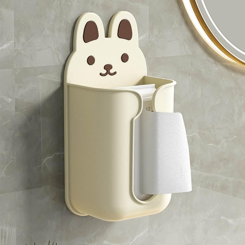 Cartoon Tissue Box Wall Mounted Napkin Paper Rack Towel Napkin Container Bathroom Adhesive Paper Dispenser Organizer