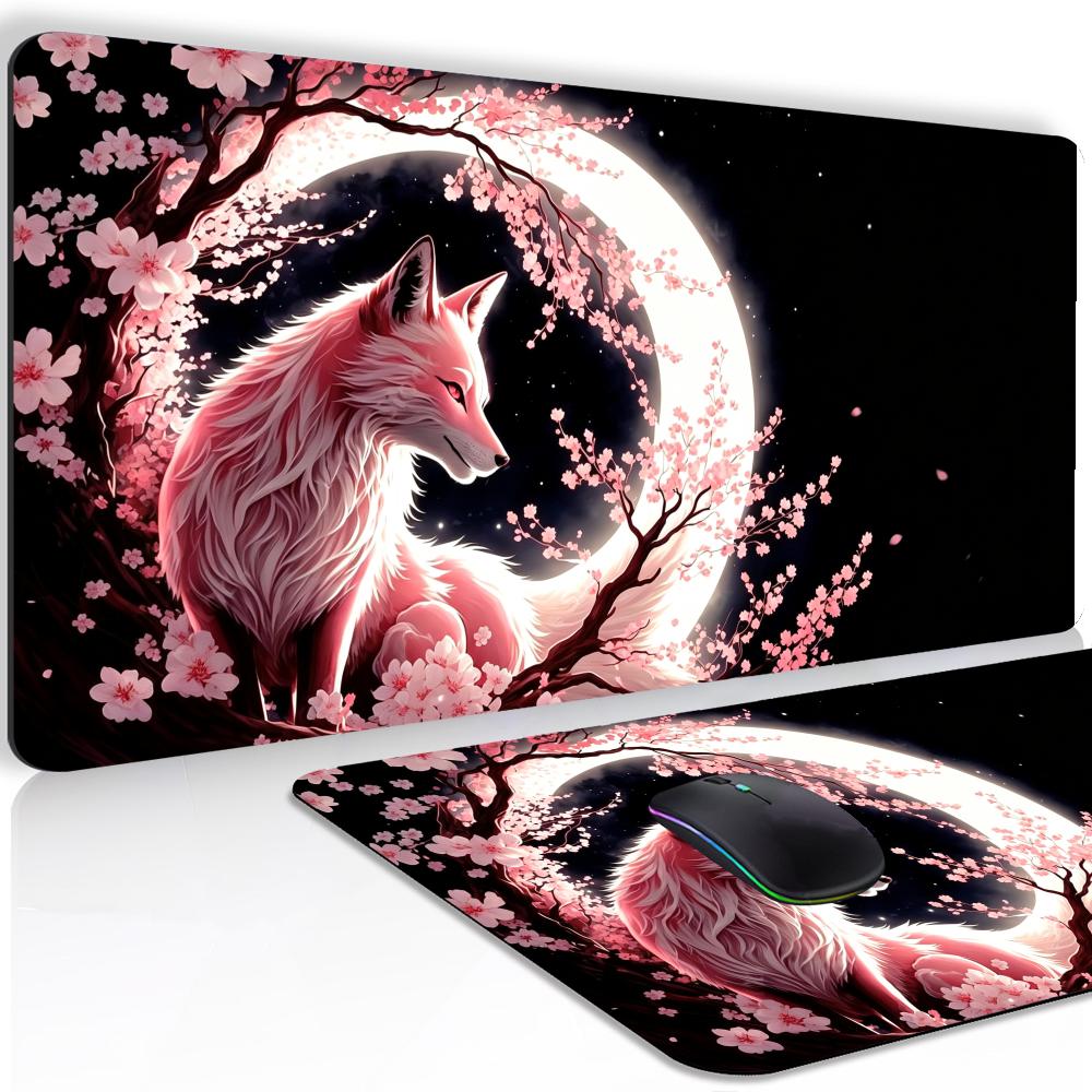 Pink Fox Mouse Mat Anime Kawaii Cute Sakura Mousepad Natural Rubber Gaming Table Pad XXL Large Office Computer Mouse Desk Mats