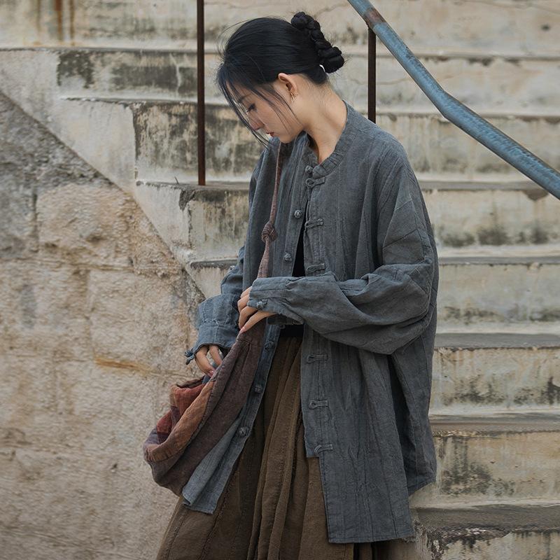 Весенняя и летняя женская одежда из хлопка и льна рами тай-дай, старая стирка песком, улучшенная чайная одежда дзен, дорожный кардиган, женская куртка