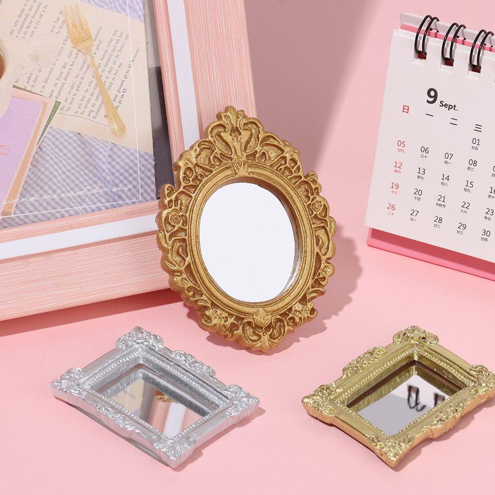 Retro Micro Furniture Miniature Dollhouse Frame Accessories Dollhouse Mirror Wall Room Mini Mirror