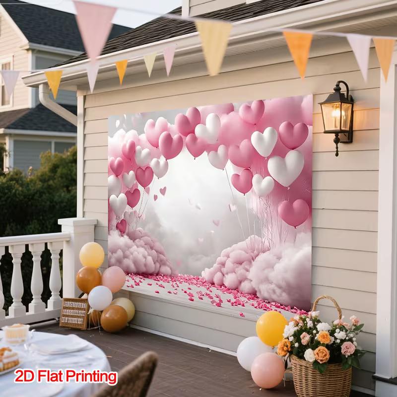 2D Sweet Pink Petal Heart Backdrop, Bridal Shower Photography Background