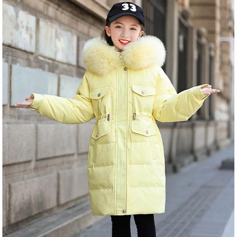 Толстая и теплая пуховая куртка для девочек, средней длины пальто для детей, зимнее пальто из пуха белой утки