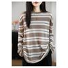 Retro Contrasting Striped Long Sleeved Women's Sweater Round Neck Loose Thin Sweater New Casual Top