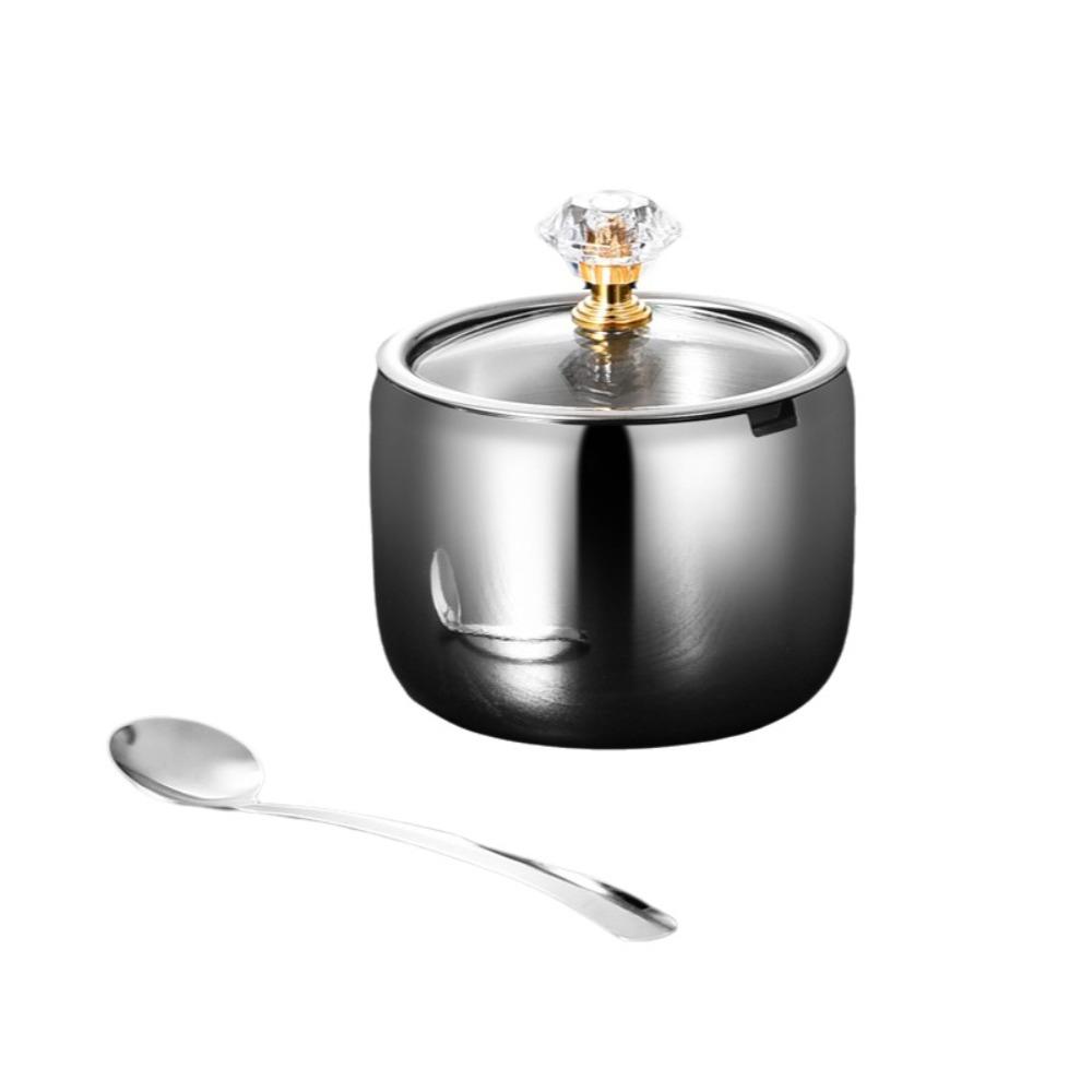 Wide-mouth Kitchen Condiment Pots with Soup Spoon Condiment Container Spice Jar Dining Table