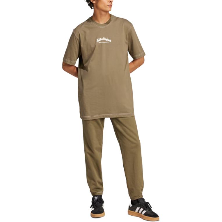 Adidas Оригиналы FW24 Вабаш Надпись Удобный Пуловер Футболка с Коротким Рукавом Мужские Футболки Оливковый JP4476