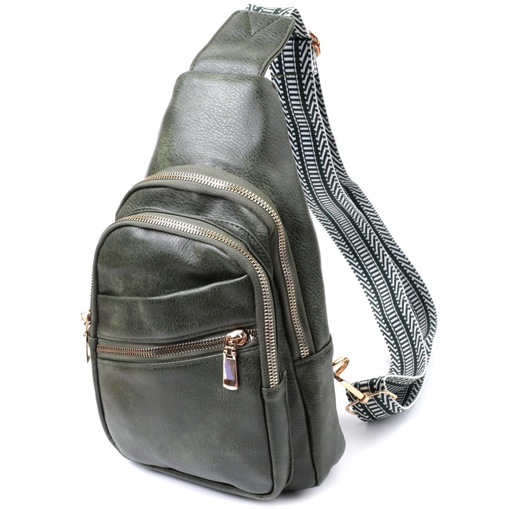 Удобная женская сумка с одной лямкой через плечо из экокожи VINTAGE Bag 22756 Зеленый
