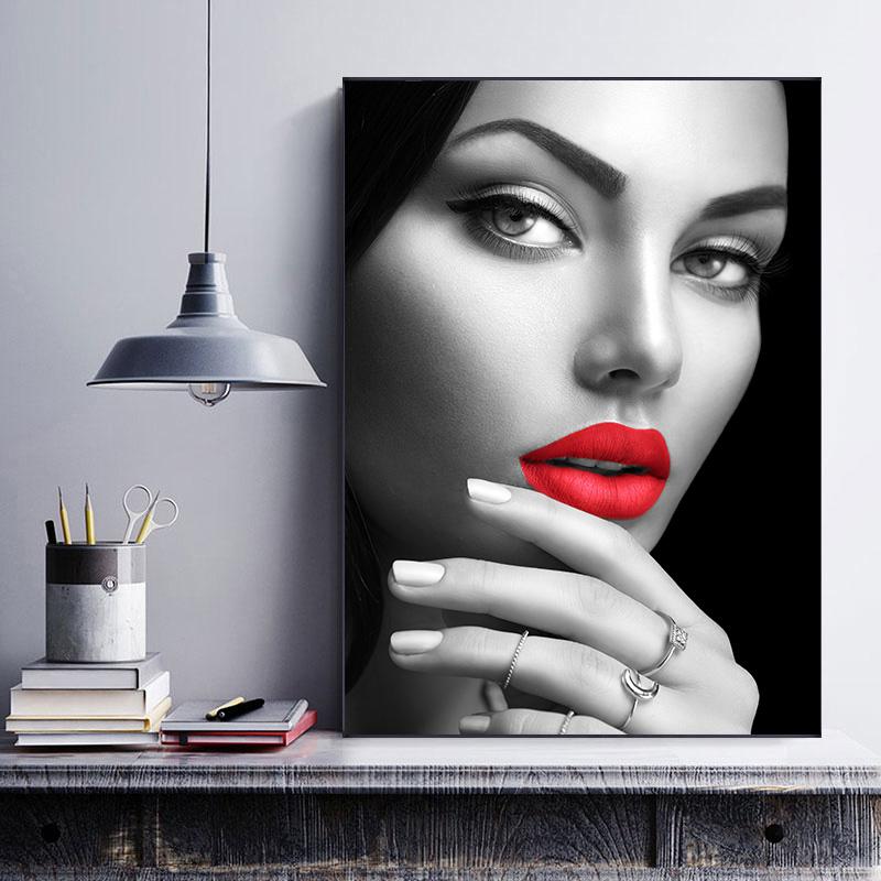 Красные губы женщина холст картины постеры и печать настенная живопись картина для гостиной домашний декор
