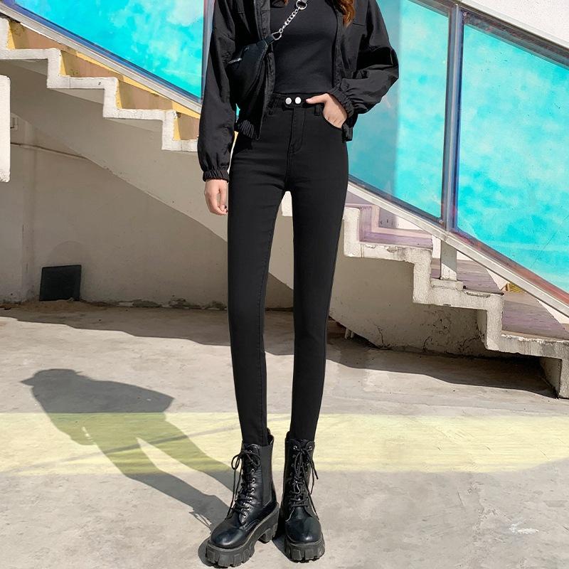 Черные джинсы, женские облегающие универсальные эластичные брюки-карандаш на весну и осень на небольшую ногу
