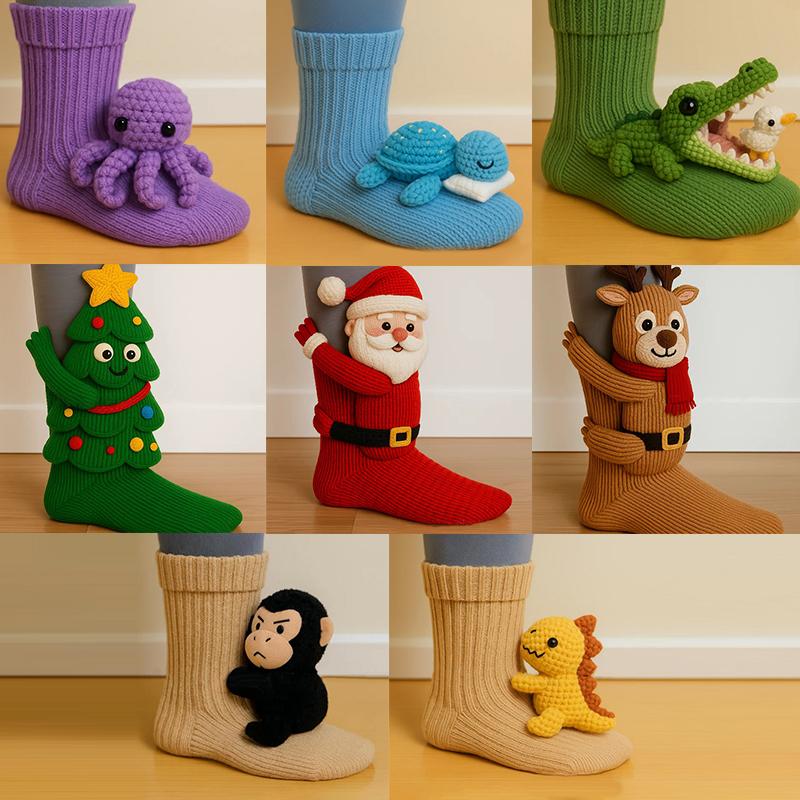 3D Вязаные Носки с Животными Осень Зима Женские Милые Мультяшные Напольные Теплые Носки Рождественские Забавные Носки