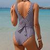 Полосатый цельный купальник, винтажный купальник, женский купальный костюм с v-образным вырезом, женский летний пляжный костюм, боди