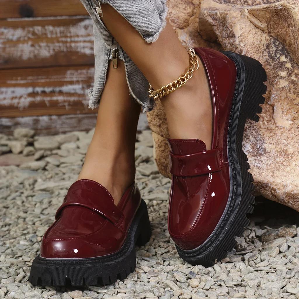 Plus Size 43 Patent Leather Loafers Women Spring 2025 Thick Bottom Platform Casual Shoes Woman Slip On Soft Sole Moccasins Mujer
