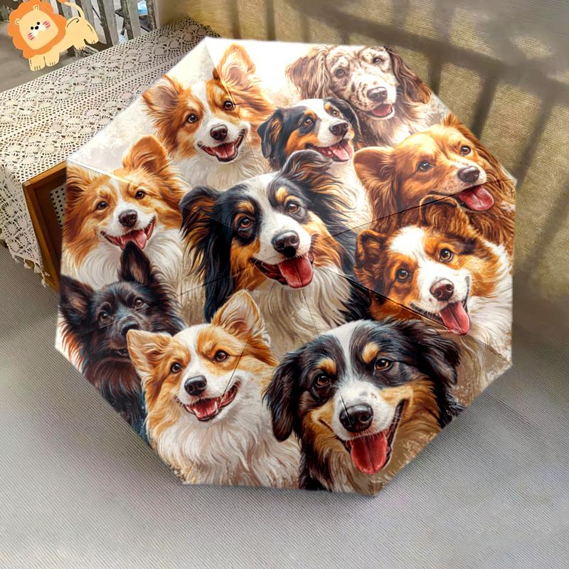 1 шт. Автоматический складной зонт - Узор "Коллаж из собак", Портативная и складная конструкция с 8 спицами, Рождественские и Подарок на День Рождения