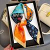 Color Block Floral Printed Square Scarf Elegant French Thin Satin Silky Scarf Sunscreen Decorative Headband Hairband For Women