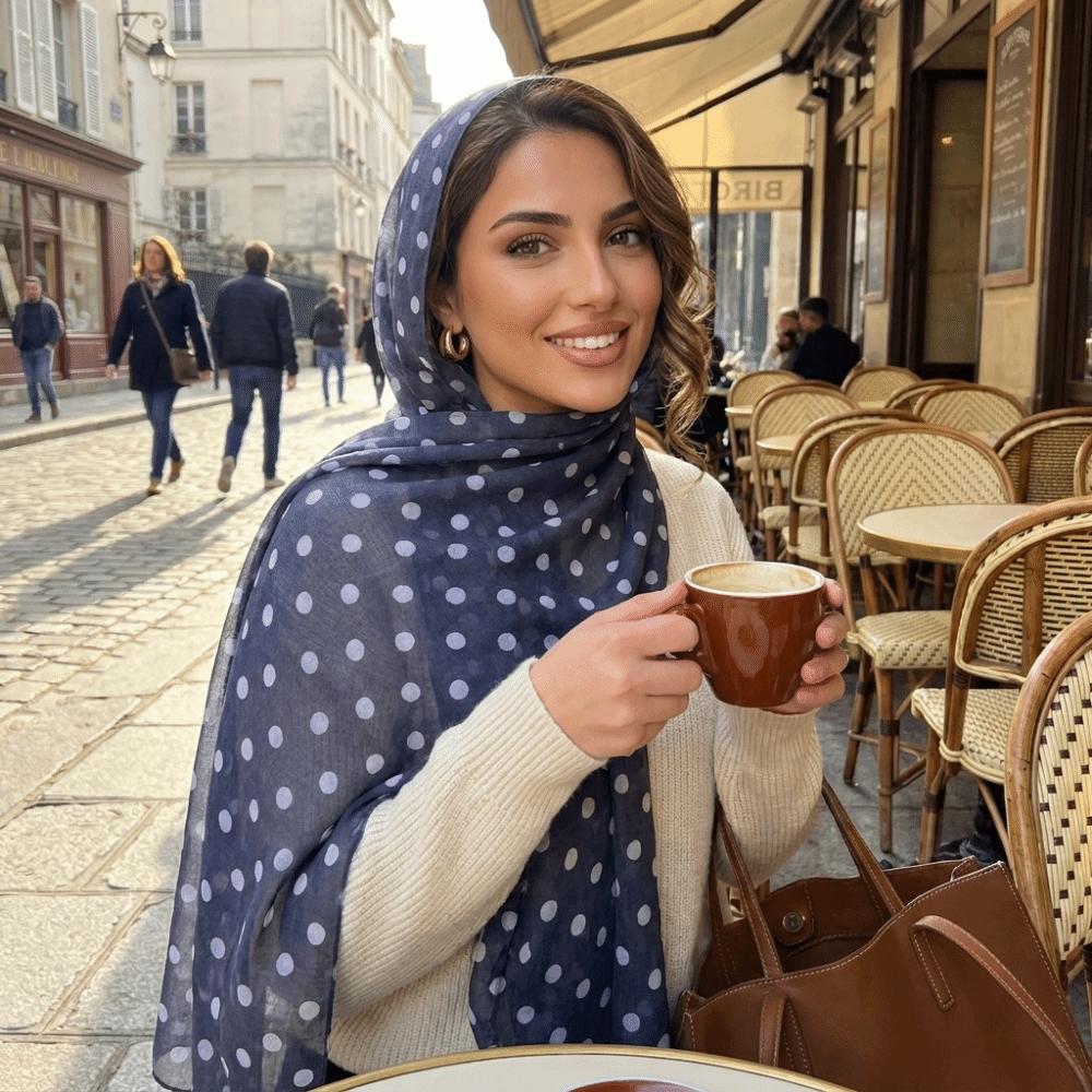 Versatile Cotton Long Scarf Breathable Classic Pattern Headscarf New Style Polka Dot Shawl Travel