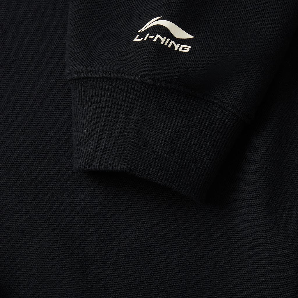 Li Ning Удобная повседневная американская винтажная простая однотонная толстовка с круглым вырезом унисекс черная AWDV373-6