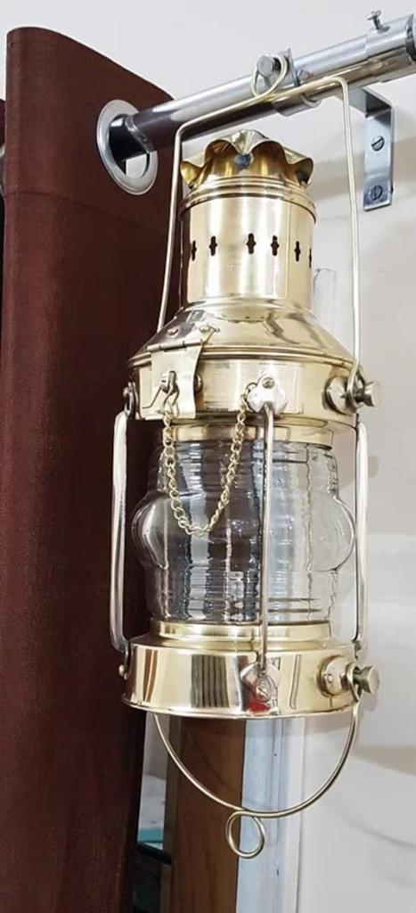 12" Polished Brass Ship Boat Anchor Lantern Nautical Maritime Rail Road Oil Lamp