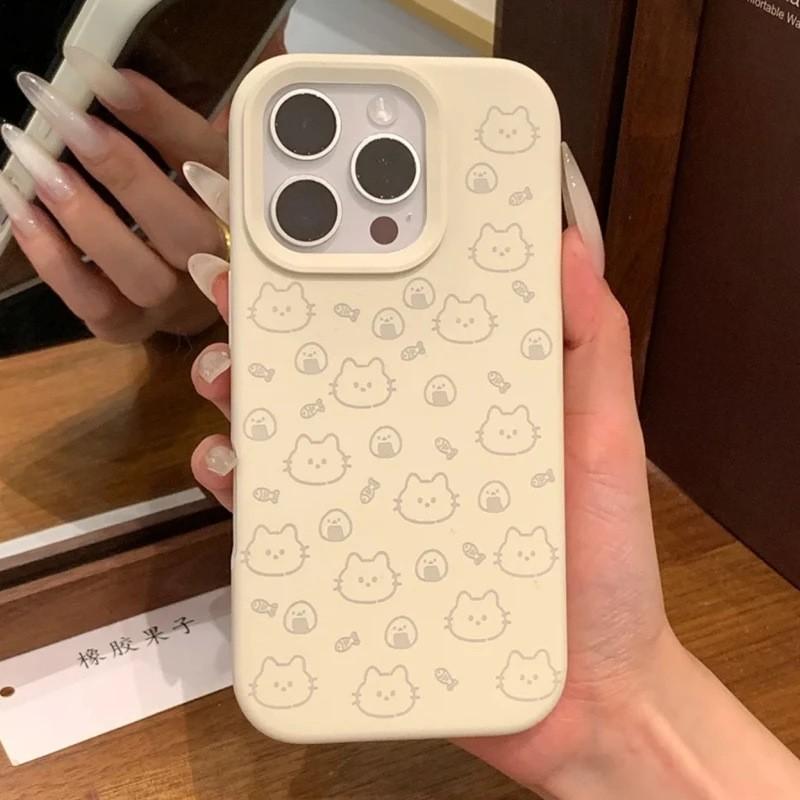 Милый котенок онигири в стиле line Подходит для чехла на мобильный телефон Apple iPhone16/17Pro 14 Жидкий клейкий рис 13 Мягкий 15