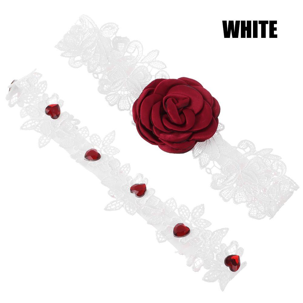 Rhinestones Stretch Red Rose Flower Garters Embroidered Stretch Garter Lace Leg Ring Set Lace