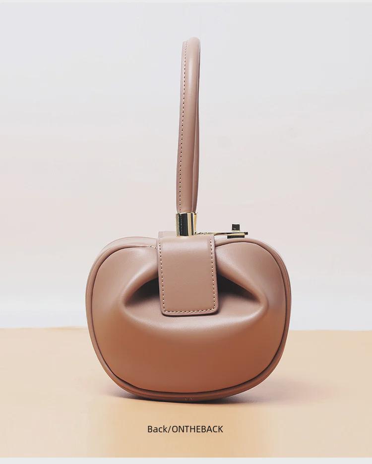 Genuine Leather Women's Wonton Bucket Handbag – Clutch, Shoulder Bag, Small Round Crossbody